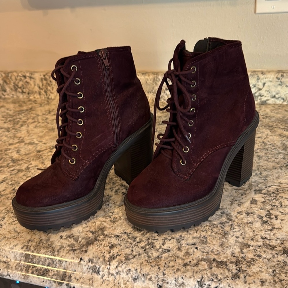 Burgundy platform boots